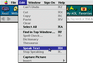 AOL's Edit menu Speak cmnd