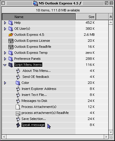 Outlook Express' Script Menu Items folder